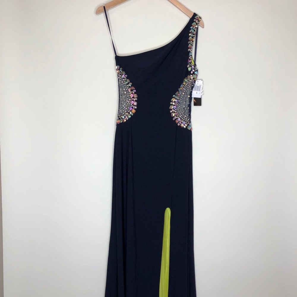 RARE Betsy & Adam Jewel Slit Stealth Evening Gown